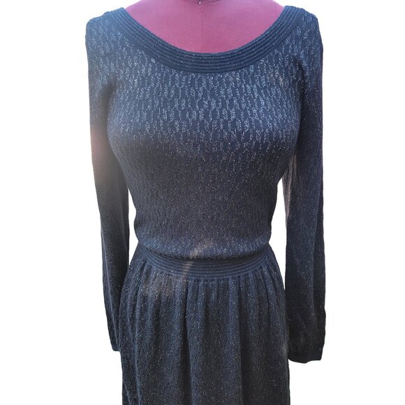 Sandro Ritournelle Dress Black Knit Back V Long Sleeve Mini Medium Size 3 - Picture 2 of 8